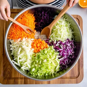 Рецепт Коул-слоу с черносливом и грецкими орехами - Смешивание салата