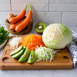 Рецепт Коул-слоу с киви и кунжутной заправкой - Подготовка овощей и фруктов