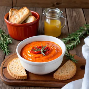 Рецепт Крем из печеного перца с козьим сыром и розмарином - Подача
