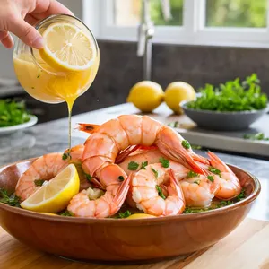 Рецепт Креветки с чесночно-лимонным маслом на гриле - Маринование креветок