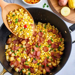 Рецепт Кулеш с беконом и кукурузой - Добавление картофеля и кукурузы