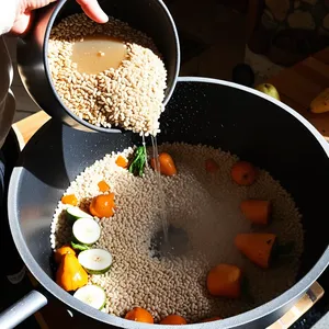 Рецепт Кулеш с копченой грушей и ячневой крупой - Засыпание крупы и заливка водой