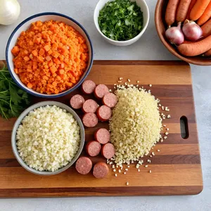 Рецепт Кулеш с копченой колбасой и яйцом - Подготовка ингредиентов