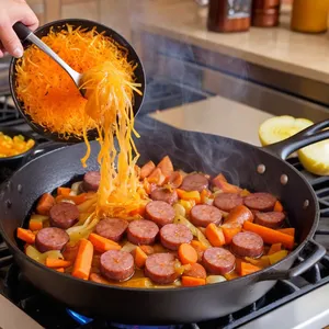 Рецепт Кулеш с копченой колбасой и яйцом - Обжарка овощей и колбасы