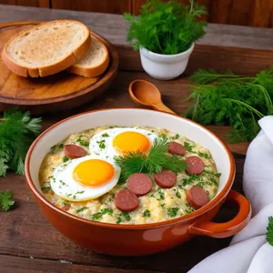 Рецепт Кулеш с копченой колбасой и яйцом - Подача