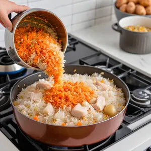 Рецепт Кулеш с копченой курицей и рисом - Засыпание риса