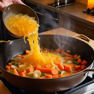 Рецепт Кулеш с копченым лососем и укропом - Обжаривание лука и моркови