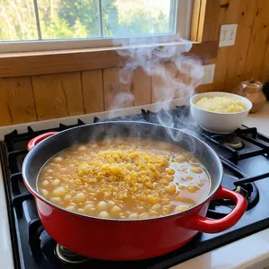 Рецепт Кулеш с копченым угрем и зеленым горошком - Варка кулеша