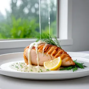 Рецепт Куриное филе сувид с лимонным соусом и укропом - Подача блюда