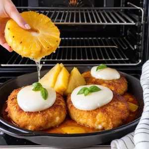 Рецепт Куриные отбивные с ананасом и сырной глазурью - Сборка блюда