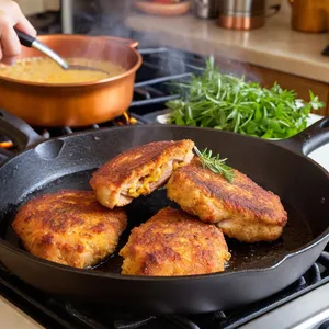 Рецепт Куриные отбивные с черешней и миндалем - Обжарка куриных отбивных