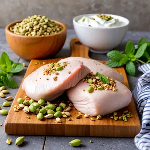 Рецепт Куриные отбивные с фисташковой корочкой и мятным йогуртом - Подготовка ингредиентов