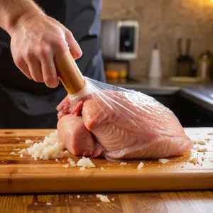 Рецепт Куриные отбивные с яблоками и тимьяном - Отбивание куриного филе