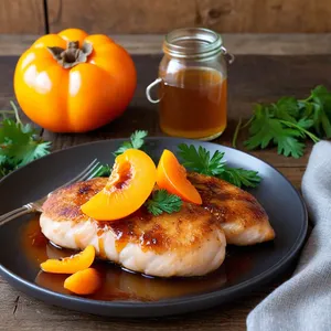 Рецепт Куриные отбивные с хурмой и кленовым сиропом - Подача блюда