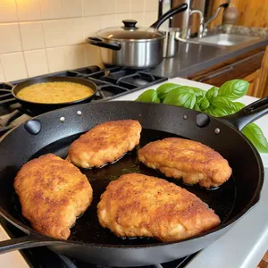 Рецепт Куриные отбивные с персиком и базиликом - Обжарка куриных отбивных