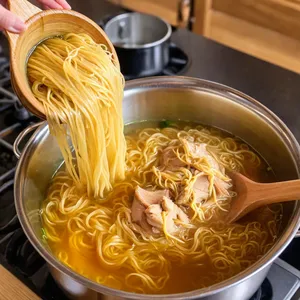 Рецепт Куриный суп-лапша с авокадо и лаймом - Добавление лапши
