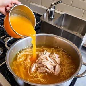 Рецепт Куриный суп-лапша с фенхелем и апельсином - Добавление лапши и апельсинового сока