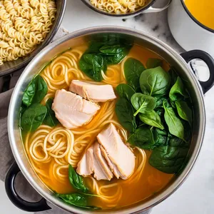 Рецепт Куриный суп-лапша с имбирем и шпинатом - Добавление лапши и шпината