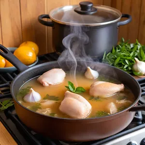 Рецепт Куриный суп-лапша с креветками и лимоном - Приготовление куриного бульона