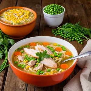 Рецепт Куриный суп-лапша с кукурузой и зеленым горошком - Подача супа