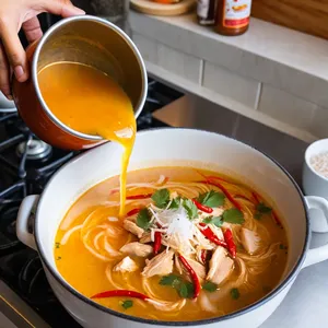 Рецепт Куриный суп-лапша с лемонграссом и кокосовым молоком - Добавление кокосового молока и приправ