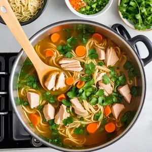 Рецепт Куриный суп-лапша с печеным перцем и кинзой - Приготовление супа