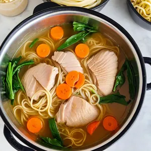 Рецепт Куриный суп-лапша с пекинской капустой и кунжутом - Добавление овощей и лапши в бульон