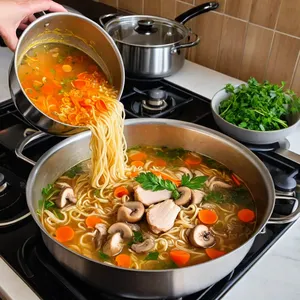 Рецепт Куриный суп-лапша с шампиньонами и морковью - Сборка супа