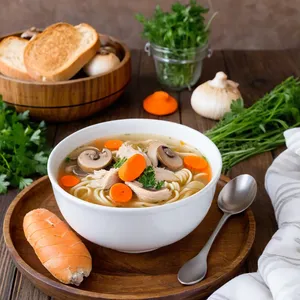 Рецепт Куриный суп-лапша с шампиньонами и морковью - Подача