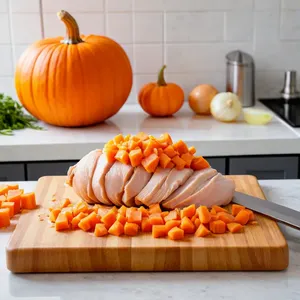 Рецепт Куриный суп-лапша с тыквой и куркумой - Подготовка куриного филе и овощей