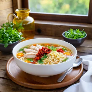 Рецепт Куриный суп-лапша с вялеными томатами и орегано - Подача супа