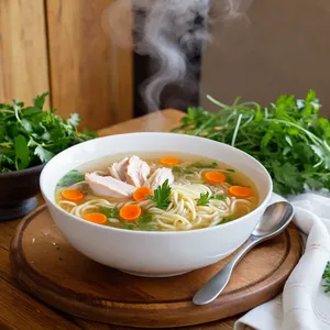 Рецепт Куриный суп с лапшой и зеленью - Подача куриного супа