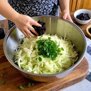 Рецепт Квашеная капуста с черносливом и кориандром - Смешивание ингредиентов