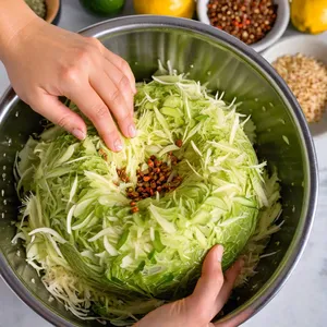 Рецепт Квашеная капуста с фейхоа и имбирём - Смешивание ингредиентов