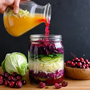 Рецепт Квашеная капуста с яблоками и клюквой - Укладка в банку