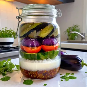 Рецепт Квашеные баклажаны с чесноком и зеленью - Укладка в емкость для квашения