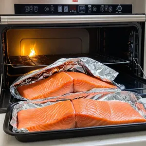 Рецепт Лосось в фольге с лимоном и розмарином - Приготовление в духовке