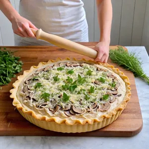 Рецепт Лососевый пирог с шампиньонами и сыром - Сборка пирога