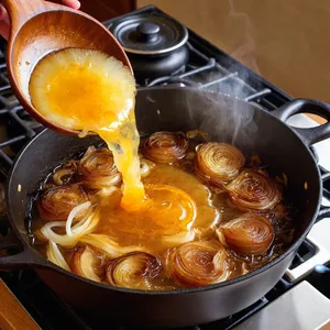 Рецепт Луковый суп с бальзамическим кремом и гренками - Карирование лука
