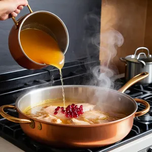 Рецепт Луковый суп с гранатовой карамелью и кедровыми орешками - Соединение с бульоном