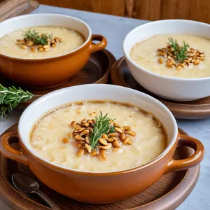 Рецепт Луковый суп с гранатовой карамелью и кедровыми орешками - Сборка и подача