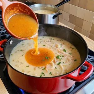 Рецепт Луковый суп с грибным кремом и хрустящими шкварками - Сборка супа