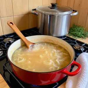 Рецепт Луковый суп с грушевым конфитюром и голубым сыром - Томление супа