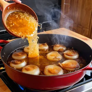 Рецепт Луковый суп с трюфельным маслом и пармезаном - Обжаривание лука