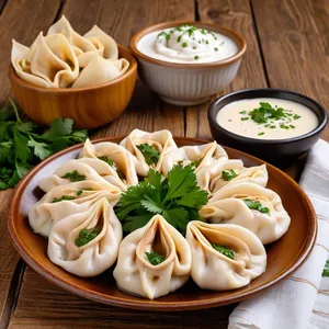 Рецепт Манты с хурмой и уткой - Подача