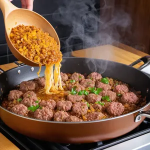 Рецепт Мясная запеканка с баклажанами и эдамером - Приготовление мясной основы