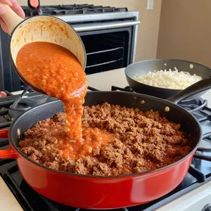 Рецепт Мясная запеканка с баклажанами и козьим сыром - Приготовление мясного слоя