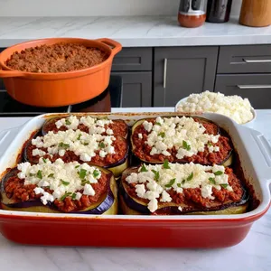 Рецепт Мясная запеканка с баклажанами и козьим сыром - Сборка запеканки