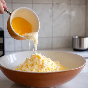 Рецепт Мясная запеканка с баклажанами и маскарпоне - Приготовление сырной заливки