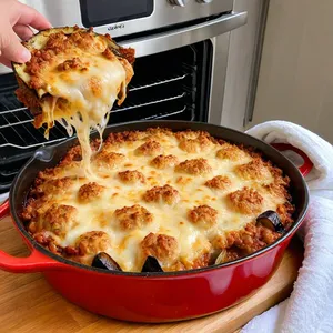 Рецепт Мясная запеканка с баклажанами и моцареллой - Запекание
